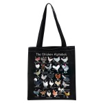 XYANFA Chicken Tote Bag - A-Z Of Chickens Gift For Lover Owner (Black)