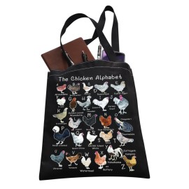 XYANFA Chicken Tote Bag - A-Z Of Chickens Gift For Lover Owner (Black)