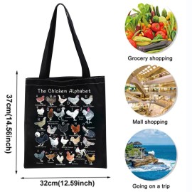 XYANFA Chicken Tote Bag - A-Z Of Chickens Gift For Lover Owner (Black)