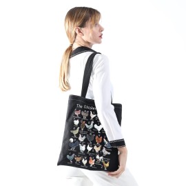 XYANFA Chicken Tote Bag - A-Z Of Chickens Gift For Lover Owner (Black)