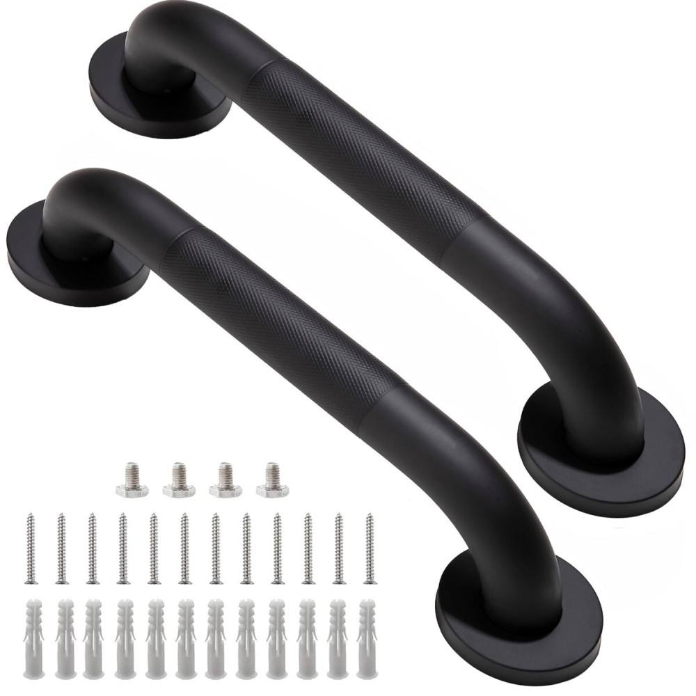 Rackickyer Shower Grab Bar, 2 Pack 12 Inch Black Bathroom Grab Bar, 1.25 Diameter 304 Stainless Steel Anti-Slip Grab Bars for Bathtubs and Showers, Handicap Shower Grab Bar for Seniors Elderly Rackickyer Shower Grab Bar, 2 Pack 12 Inch Black Bathroom Grab Bar, 1.25 Diameter 304 Stainless Steel Anti-Slip Grab Bars for Bathtubs and Showers, Handicap Shower Grab Bar for Seniors Elderly