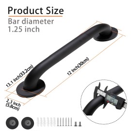 Rackickyer Shower Grab Bar, 2 Pack 12 Inch Black Bathroom Grab Bar, 1.25 Diameter 304 Stainless Steel Anti-Slip Grab Bars for Bathtubs and Showers, Handicap Shower Grab Bar for Seniors Elderly Rackickyer Shower Grab Bar, 2 Pack 12 Inch Black Bathroom Grab Bar, 1.25 Diameter 304 Stainless Steel Anti-Slip Grab Bars for Bathtubs and Showers, Handicap Shower Grab Bar for Seniors Elderly