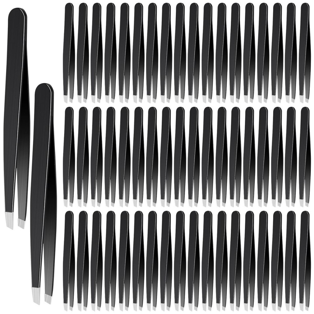 Lasnten 64 Pieces Eyebrow Tweezers for Women Men Slanted Precision Stainless Steel Tweezers Facial Hair Removal Ingrown Hair Eyelash Extension Plucking Blackhead(Black)