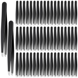 Lasnten 64 Pieces Eyebrow Tweezers for Women Men Slanted Precision Stainless Steel Tweezers Facial Hair Removal Ingrown Hair Eyelash Extension Plucking Blackhead(Black)