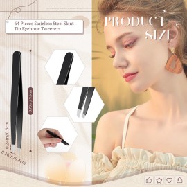 Lasnten 64 Pieces Eyebrow Tweezers for Women Men Slanted Precision Stainless Steel Tweezers Facial Hair Removal Ingrown Hair Eyelash Extension Plucking Blackhead(Black)