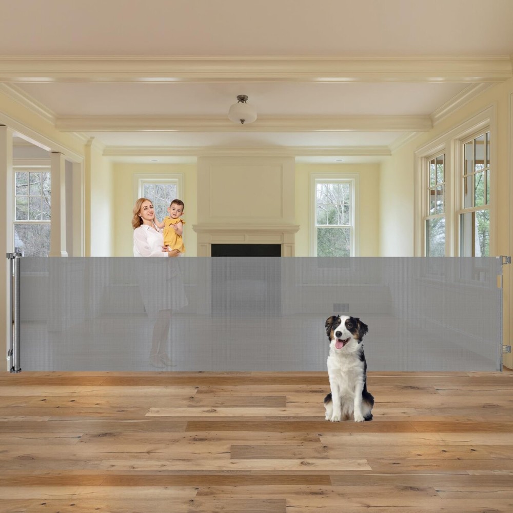 42 Tall X 100 Wide Retractable Baby Gates Extra Wide Retractable Dog Gate Tall Baby Gates for Dogs Indoor Extra Wide Pet Gate Long Dog Gate for Large Openings, Gray