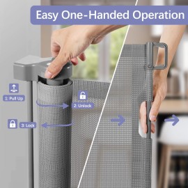 42 Tall X 100 Wide Retractable Baby Gates Extra Wide Retractable Dog Gate Tall Baby Gates for Dogs Indoor Extra Wide Pet Gate Long Dog Gate for Large Openings, Gray