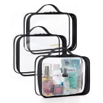 BAGSMART TSA Approved Clear Toiletry Bag, 3 Packs Quart Size Water Resistant Makeup Cosmetic Bags for Women, Airport Airline Travel Essential Carry On Organizer with Handle Large Opening, Black
