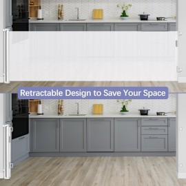 42 Tall X 100 Wide Retractable Baby Gates Extra Wide Retractable Gate for Large Openings Indoor Extra Long Baby Gate Extra Tall Pet Gate for Cats Outdoor Dog Gate for Stairs, Doorways, Decks, White