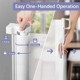 42 Tall X 100 Wide Retractable Baby Gates Extra Wide Retractable Gate for Large Openings Indoor Extra Long Baby Gate Extra Tall Pet Gate for Cats Outdoor Dog Gate for Stairs, Doorways, Decks, White