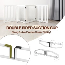 White Metal Support FeetReinforced Version for Freestanding Pet Gate, Heavy Duty Support Feet with Suction Cup +Strips Set of 2 for Foldable Pet Gate, Safety Fence Feet for Dog Gate