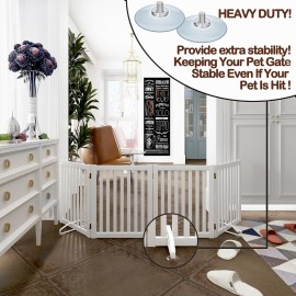 White Metal Support FeetReinforced Version for Freestanding Pet Gate, Heavy Duty Support Feet with Suction Cup +Strips Set of 2 for Foldable Pet Gate, Safety Fence Feet for Dog Gate