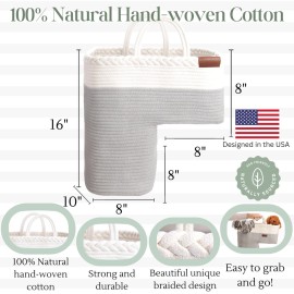 Stair Basket for Carpeted & Wooden Stairs - Cotton Rope Basket Staircase Handles - Storage Stair Steps For Laundry, Toys, Nursery Caddy - Fog Grey 15.75 L x 7.87 W x 15.75 H