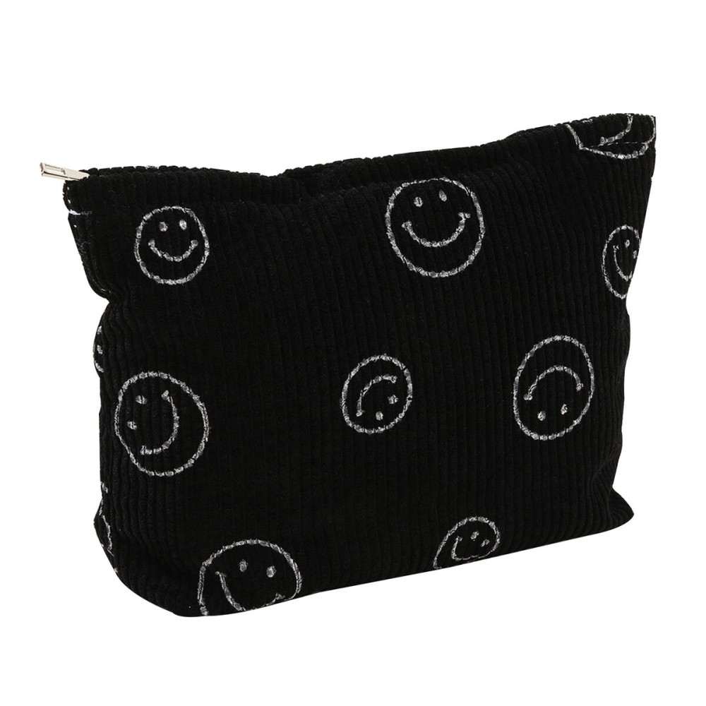 Cosmetic Bags for Women - Corduroy Cosmetic Bag Aesthetic Women Handbags Purses Smile Dots Makeup Organizer Storage Makeup Bag Girls Case Bags (A-Black)