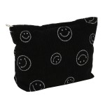 Cosmetic Bags for Women - Corduroy Cosmetic Bag Aesthetic Women Handbags Purses Smile Dots Makeup Organizer Storage Makeup Bag Girls Case Bags (A-Black)