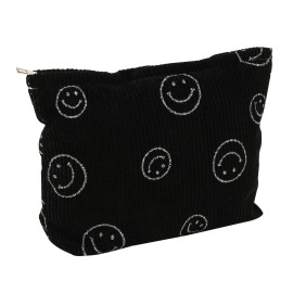 Cosmetic Bags for Women - Corduroy Cosmetic Bag Aesthetic Women Handbags Purses Smile Dots Makeup Organizer Storage Makeup Bag Girls Case Bags (A-Black)