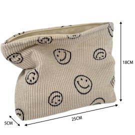 Cosmetic Bags for Women - Corduroy Cosmetic Bag Aesthetic Women Handbags Purses Smile Dots Makeup Organizer Storage Makeup Bag Girls Case Bags (A-Black)