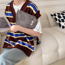 Cosmetic Bags for Women - Corduroy Cosmetic Bag Aesthetic Women Handbags Purses Smile Dots Makeup Organizer Storage Makeup Bag Girls Case Bags (A-Black)