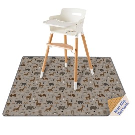 Blissful Diary Baby Splat Mat for Under High Chair, 50.4 x 50.4 Inch Wipeable Splash Mat, Waterproof and Washable, Anti-Slip Floor Protector, Elephant&Giraffe