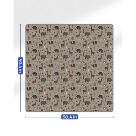 Blissful Diary Baby Splat Mat for Under High Chair, 50.4 x 50.4 Inch Wipeable Splash Mat, Waterproof and Washable, Anti-Slip Floor Protector, Elephant&Giraffe