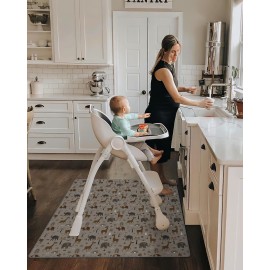 Blissful Diary Baby Splat Mat for Under High Chair, 50.4 x 50.4 Inch Wipeable Splash Mat, Waterproof and Washable, Anti-Slip Floor Protector, Elephant&Giraffe