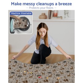 Blissful Diary Baby Splat Mat for Under High Chair, 50.4 x 50.4 Inch Wipeable Splash Mat, Waterproof and Washable, Anti-Slip Floor Protector, Elephant&Giraffe