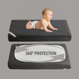 BEDLORE Waterproof Mattress Protector Crib, 2 Pack Soft Gray Mattress Pad, Noiseless Machine Washable Mattress Cover, Ultimate Protection for Your Baby\'s Crib Toddler Bed (52\'\'x28\'\')