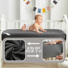 BEDLORE Waterproof Mattress Protector Crib, 2 Pack Soft Gray Mattress Pad, Noiseless Machine Washable Mattress Cover, Ultimate Protection for Your Baby\'s Crib Toddler Bed (52\'\'x28\'\')