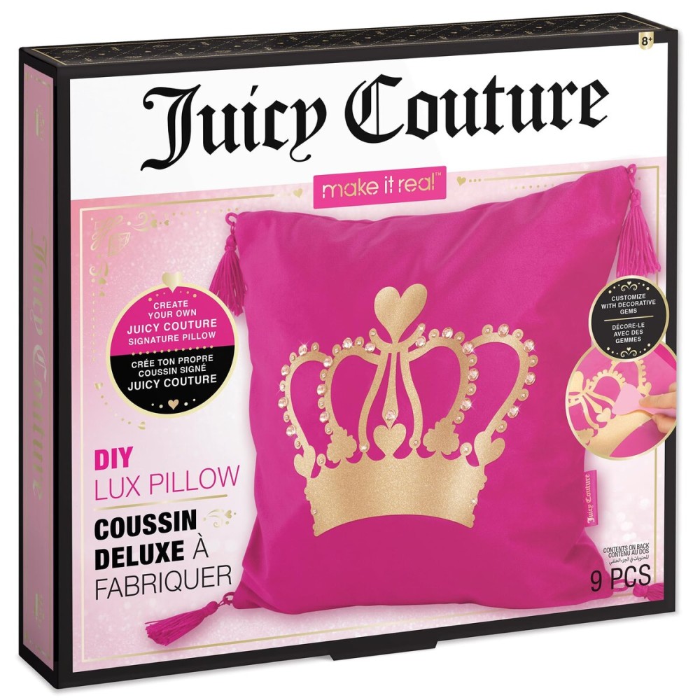 Make It Real DIY Juicy Couture Luxe Pillow Kit - Stylish Tween Decor with Gems & Tassels for Personalized Bedroom Accent - Perfect Craft Gift for Ages 8+
