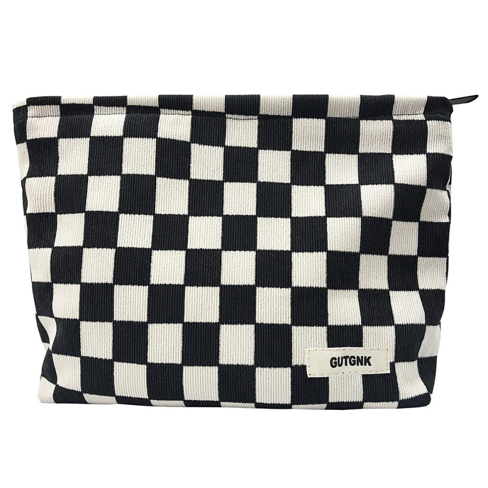 GUTGNK Women\'s Cosmetic Bag, Corduroy Checkerboard Travel Cosmetic Bag Small Cosmetic Bag Skin Care Cosmetic Changing Handy Bag Zipper Organizer