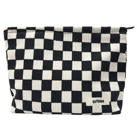 GUTGNK Women\'s Cosmetic Bag, Corduroy Checkerboard Travel Cosmetic Bag Small Cosmetic Bag Skin Care Cosmetic Changing Handy Bag Zipper Organizer