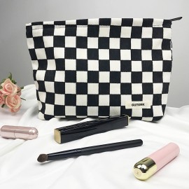 GUTGNK Women\'s Cosmetic Bag, Corduroy Checkerboard Travel Cosmetic Bag Small Cosmetic Bag Skin Care Cosmetic Changing Handy Bag Zipper Organizer