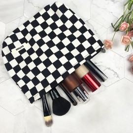 GUTGNK Women\'s Cosmetic Bag, Corduroy Checkerboard Travel Cosmetic Bag Small Cosmetic Bag Skin Care Cosmetic Changing Handy Bag Zipper Organizer