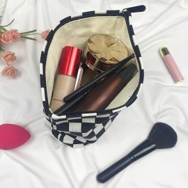 GUTGNK Women\'s Cosmetic Bag, Corduroy Checkerboard Travel Cosmetic Bag Small Cosmetic Bag Skin Care Cosmetic Changing Handy Bag Zipper Organizer