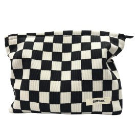 GUTGNK Women\'s Cosmetic Bag, Corduroy Checkerboard Travel Cosmetic Bag Small Cosmetic Bag Skin Care Cosmetic Changing Handy Bag Zipper Organizer