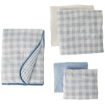 HonestBaby 7-Piece and 5-Piece Sweet Dreams Nursery Gift Set 100% Organic Cotton for Infant Baby Boys, Girls, Unisex, 5-Piece Haberdashery Blues, One Size