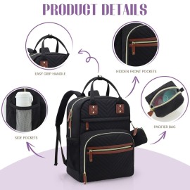 Tuwubi Diaper Bag Backpack, Baby Essentials Travel Tote Bag, Multi function Waterproof Backpacks, Travel Essentials with Stroller Straps & Pacifier Case - Black