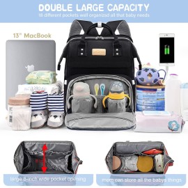 LexiRoman Diaper Bag Backpack, Large Capacity Multifunction Diaper Backpack with Changing Pad for Boy Girl, Travel Baby Bag for Moms Dads, Baby Registry Search Shower Gifts Waterproof Black