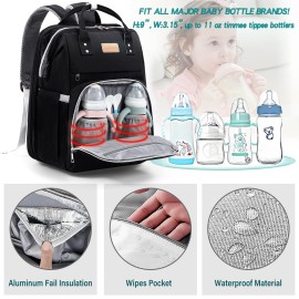 LexiRoman Diaper Bag Backpack, Large Capacity Multifunction Diaper Backpack with Changing Pad for Boy Girl, Travel Baby Bag for Moms Dads, Baby Registry Search Shower Gifts Waterproof Black