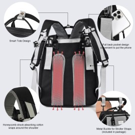 LexiRoman Diaper Bag Backpack, Large Capacity Multifunction Diaper Backpack with Changing Pad for Boy Girl, Travel Baby Bag for Moms Dads, Baby Registry Search Shower Gifts Waterproof Black