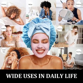 Satin Silk Hair Bonnet for Sleeping Large Bonnets with Tie Band Wrap with Adjustable Straps Night Sleep Caps for Women Curly Braid Hair Sky Blue