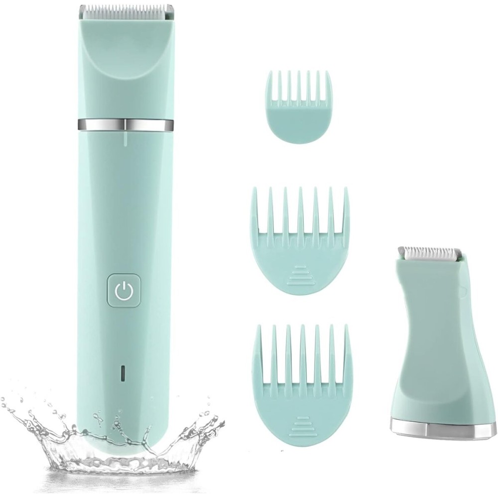 Bikini Trimmer for Women, Electric Razors for Women, IPX7 Waterproof&Easy Cleaning, Ceramic Blade,Rechargeable Pubic Hair Trimmer Womens,Green