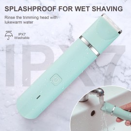 Bikini Trimmer for Women, Electric Razors for Women, IPX7 Waterproof&Easy Cleaning, Ceramic Blade,Rechargeable Pubic Hair Trimmer Womens,Green