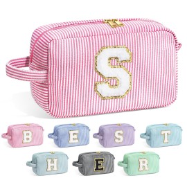YOOLIFE Birthday Gifts for 6 7 8 9 10 11 12 13 14 15 Year Old Girl, Daughter Gifts, Teen Girl Gifts Trendy Stuff, Initial Makeup Bag, Pink S