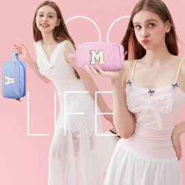 YOOLIFE Birthday Gifts for Women Teen Girls Daughter Sister Friend, Initial Makeup Bag Toiletry Bag Cosmetic Bag, Pink A