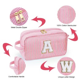 YOOLIFE Birthday Gifts for Women Teen Girls Daughter Sister Friend, Initial Makeup Bag Toiletry Bag Cosmetic Bag, Pink A