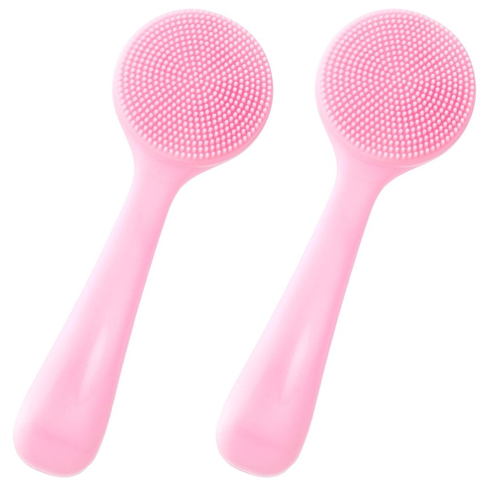 HINZIC 2 Pack Silicone Manual Facial Cleansing Brush, Skin Friendly Waterproof Face Cleaning Scrubber Exfoliator Cleanser for Blackheads Whiteheads Makeup Residues Removal- Pink