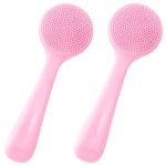 HINZIC 2 Pack Silicone Manual Facial Cleansing Brush, Skin Friendly Waterproof Face Cleaning Scrubber Exfoliator Cleanser for Blackheads Whiteheads Makeup Residues Removal- Pink