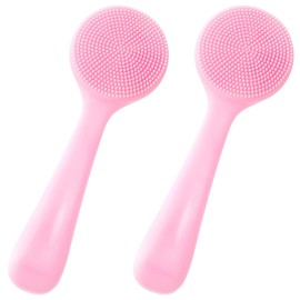 HINZIC 2 Pack Silicone Manual Facial Cleansing Brush, Skin Friendly Waterproof Face Cleaning Scrubber Exfoliator Cleanser for Blackheads Whiteheads Makeup Residues Removal- Pink