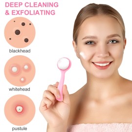 HINZIC 2 Pack Silicone Manual Facial Cleansing Brush, Skin Friendly Waterproof Face Cleaning Scrubber Exfoliator Cleanser for Blackheads Whiteheads Makeup Residues Removal- Pink